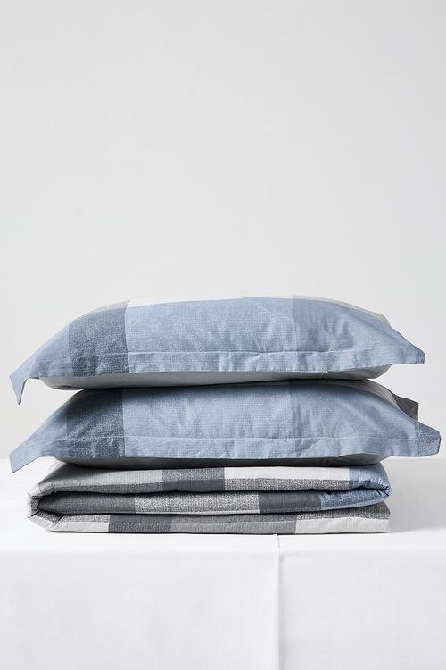 Check duvet cover set - blue/grey/white