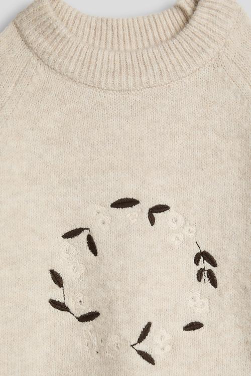 Knit floral embroidered jumper - parchment white