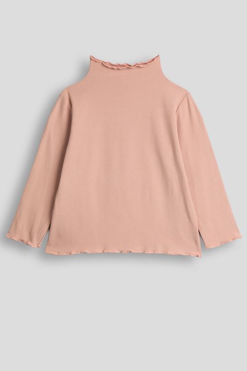High neck lettuce hem top - pink