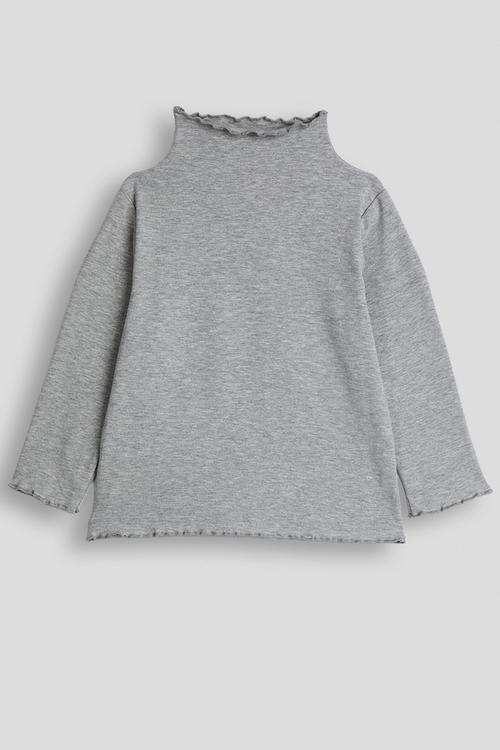High neck lettuce hem top - grey