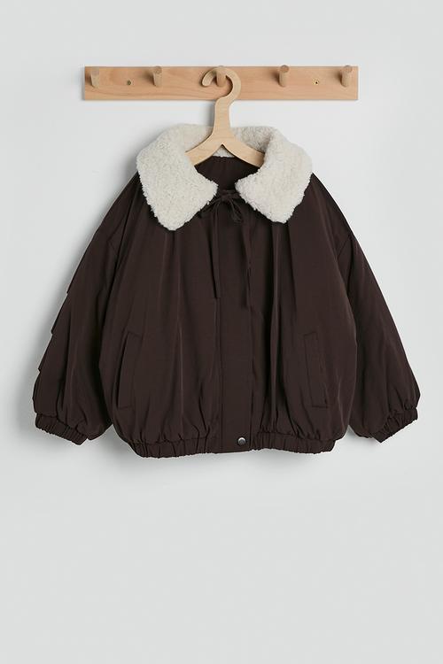 Shearling collar bomber jacket - brown