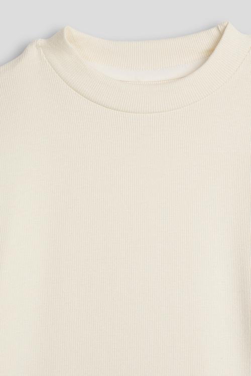 Ribbed top with mesh ruffle cuffs - floral white