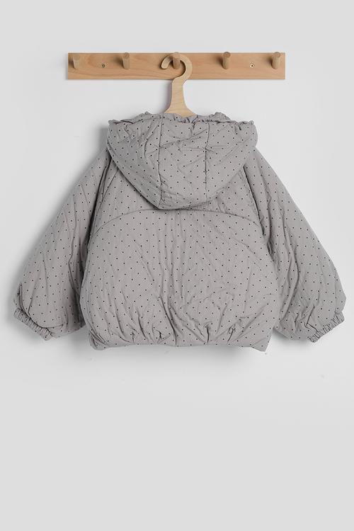 Micro dot neck tie puffer jacket - grey/aop