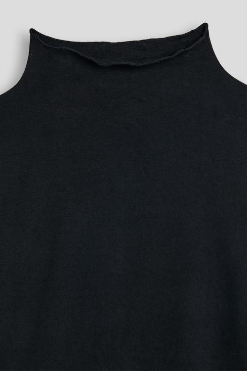 High neck lettuce hem top - black