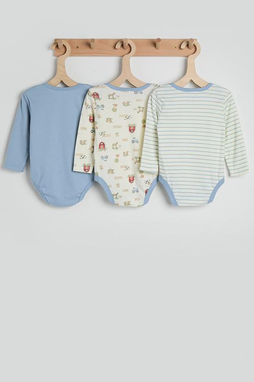 3 pack bodysuit - blue/neutral/multi