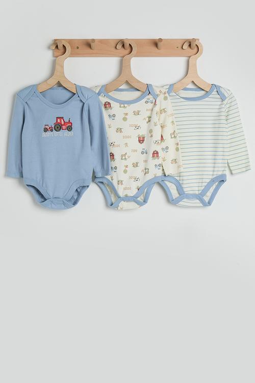 3 pack bodysuit - blue/neutral/multi
