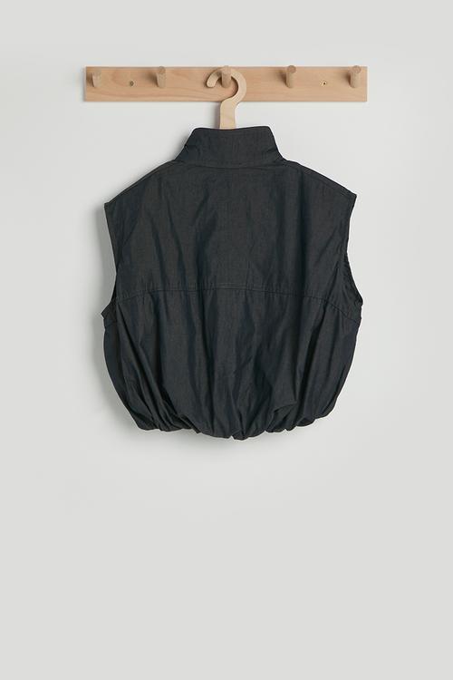 Funnel neck bubble hem vest - black