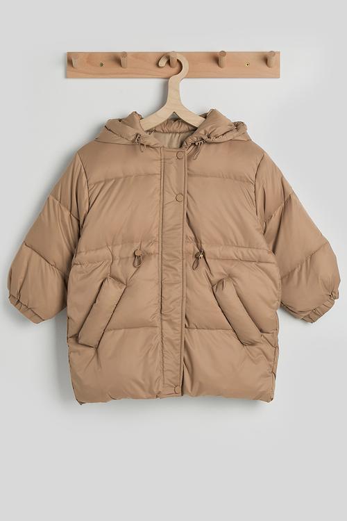Fluffy ear hooded puffer jacket - light brown