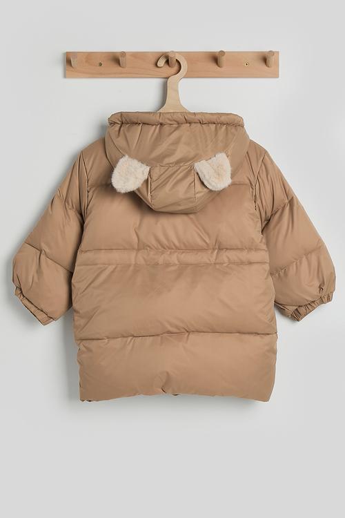 Fluffy ear hooded puffer jacket - light brown