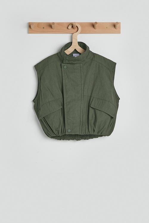Funnel neck bubble hem vest - reseda green