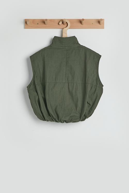 Funnel neck bubble hem vest - reseda green