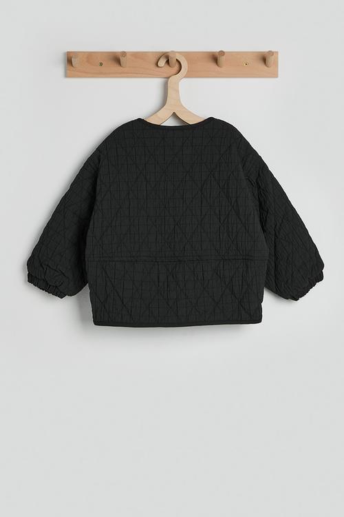 Diamond quilted jacket with stylised patch pockets - black