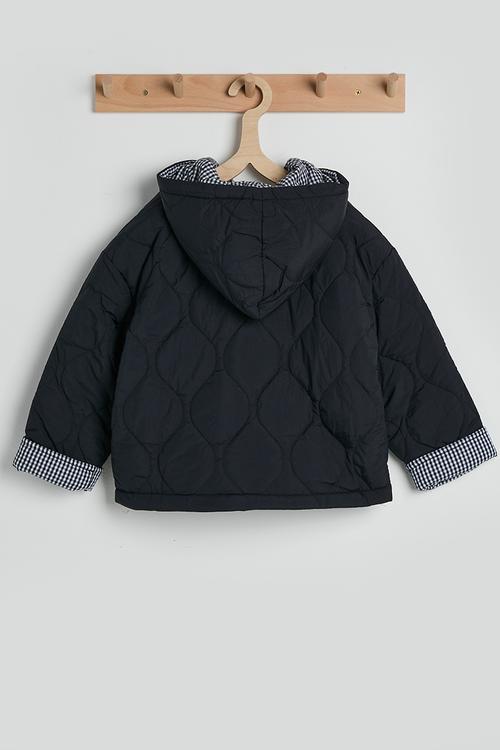 Onion quilted hooded jacket - black/navy gingham