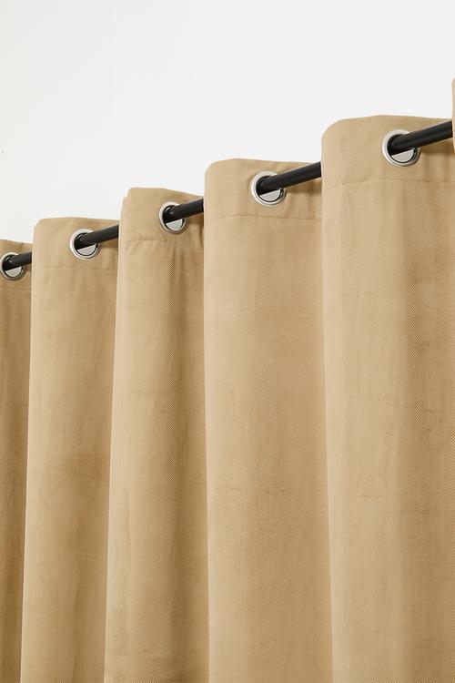 Herringbone Velvet Selflined Curtain Eyelet - Sand