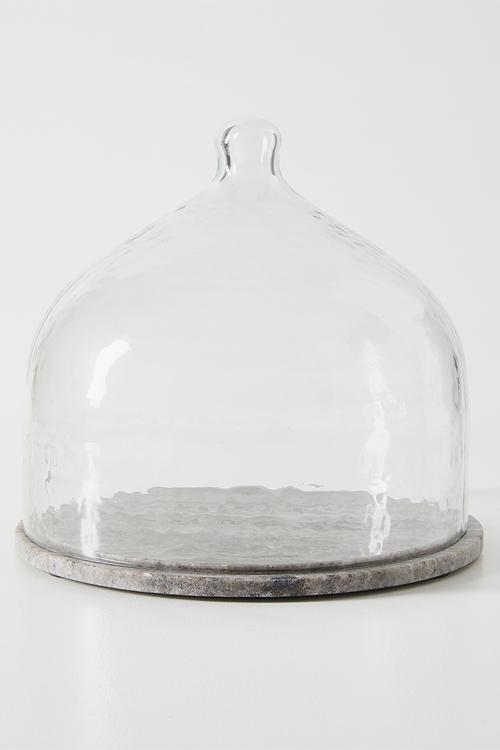Marble Cheese Board with Hammered Glass Dome - Grey