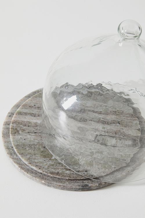 Marble Cheese Board with Hammered Glass Dome - Grey