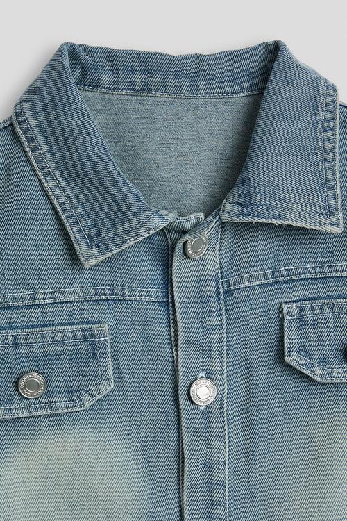 Back cut-out hemline denim jacket - light blue