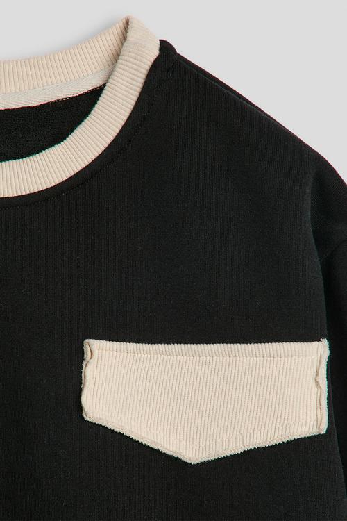 Ribbed pocket sweatshirt - black/parchment white