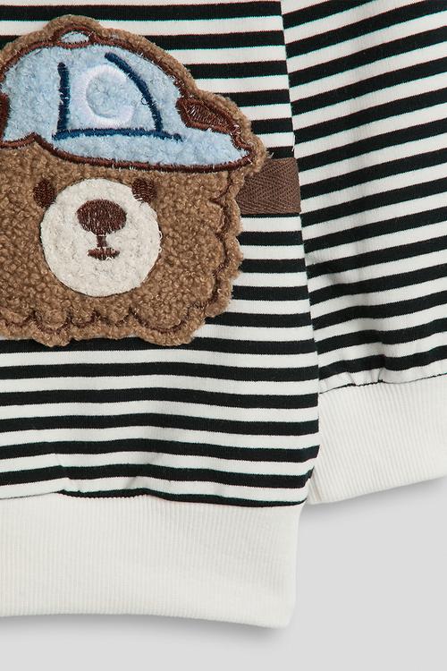 Canvas strap embroidered bear sweatshirt - black stripes