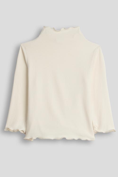 High neck lettuce hem top - cream