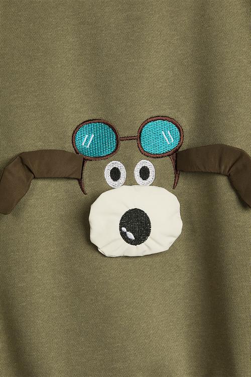 Dog embroidered sweatshirt - khaki green/white