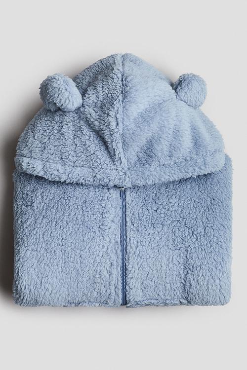 Teddy zip-through hoodie - light dusty blue