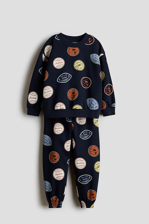 2-piece printed sweatshirt set - navy blue/basketballs