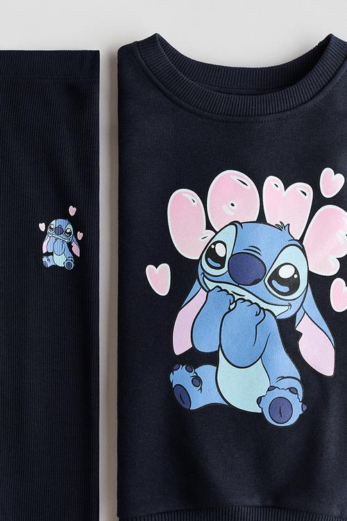 2-piece top and leggings set - navy blue/lilo & stitch
