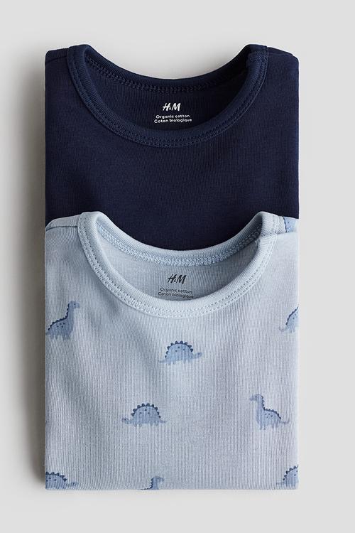 2-pack long-sleeved bodysuits - navy blue/dinosaurs
