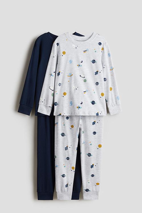 2-pack printed cotton pyjamas - navy blue/space