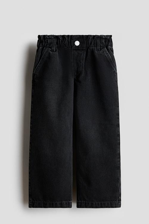 Wide leg paper bag jeans - washed denim black