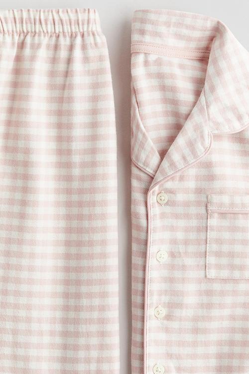 Cotton flannel pyjamas - light pink/gingham check