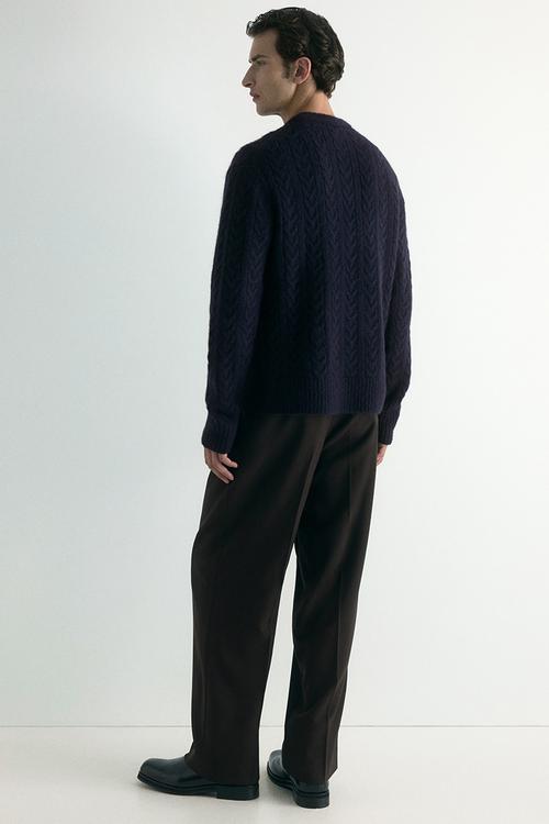Regular fit cable knit jumper - dark blue