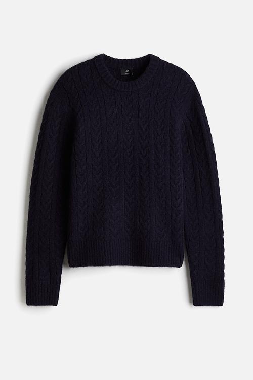 Regular fit cable knit jumper - dark blue