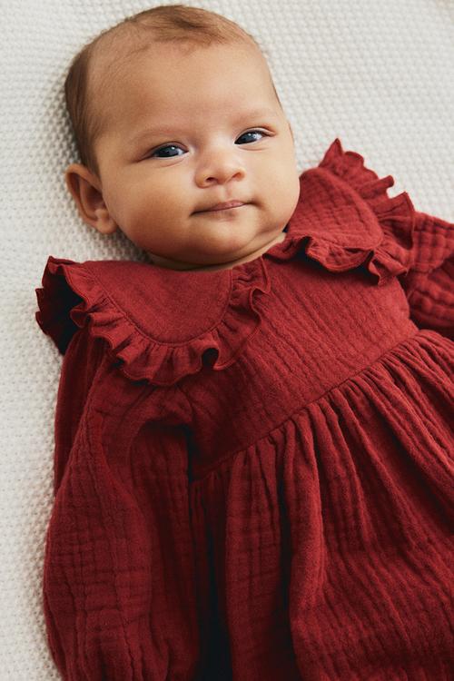 Cotton muslin bodysuit dress - red