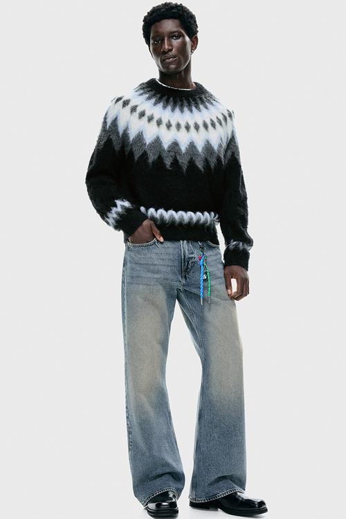 Loose fit jacquard-knit jumper - black/patterned