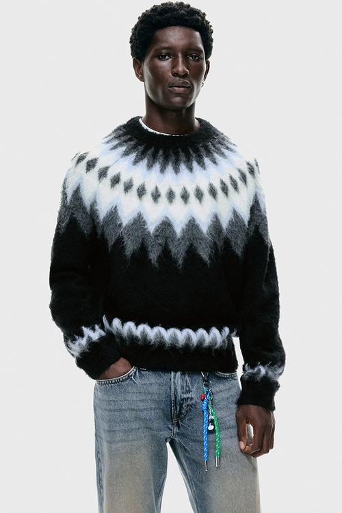 Loose fit jacquard-knit jumper - black/patterned