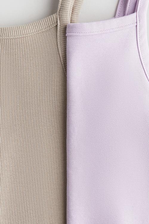 2-Pack cotton strappy tops - light purple/beige