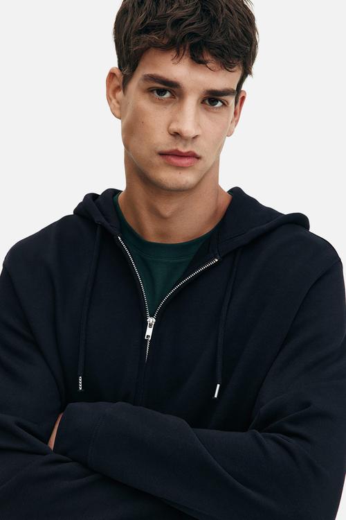 Regular fit zip-through hoodie - dark blue