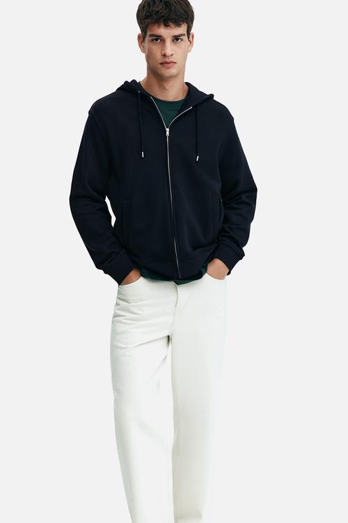 Regular fit zip-through hoodie - dark blue