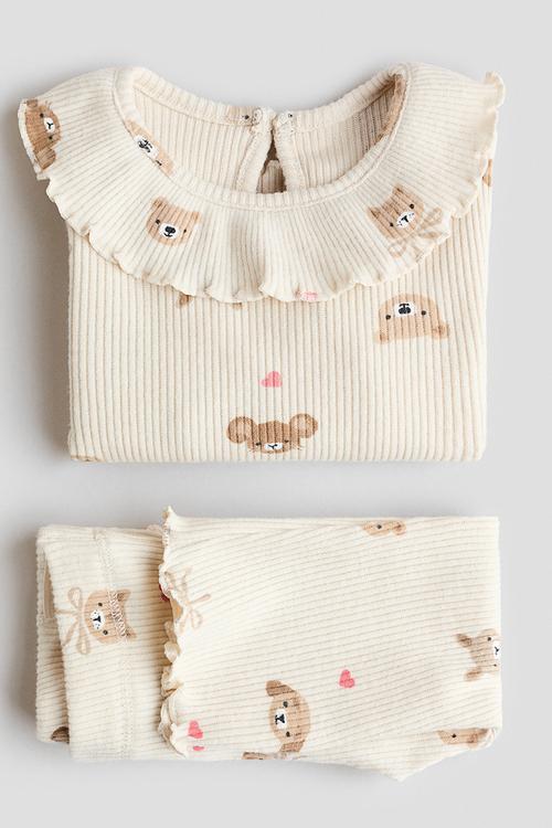 2-Piece printed set - light beige/animals