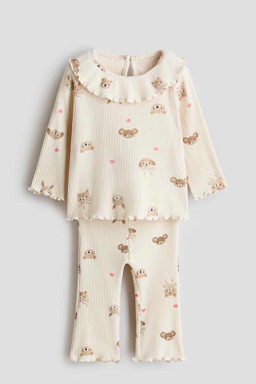 2-Piece printed set - light beige/animals
