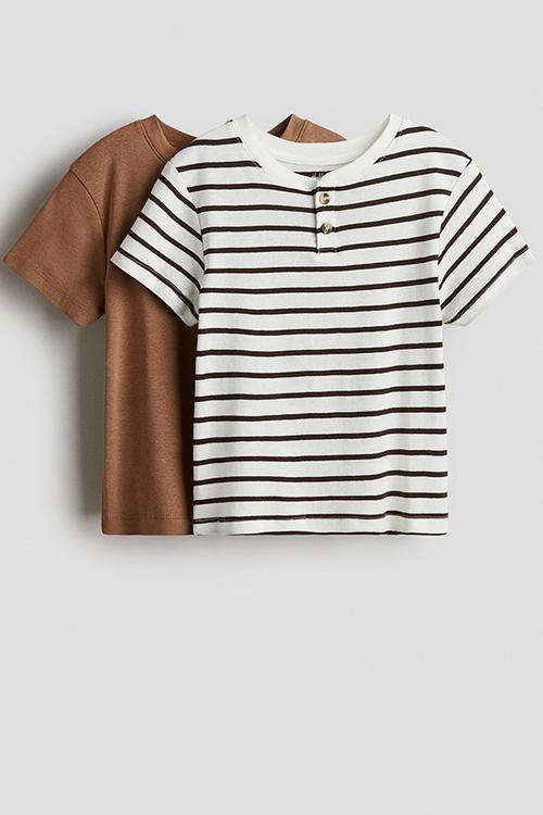 2-pack henley t-shirts - white/striped