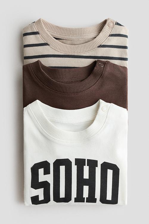 3-Pack long-sleeved T-shirts - brown/soho