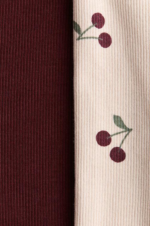 2-Pack ribbed cotton leggings - light dusty pink/cherries