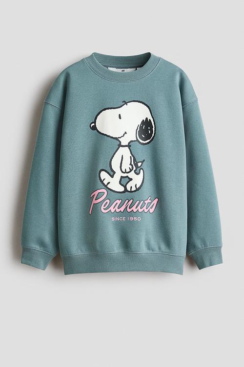 Oversized brushed-inside sweatshirt - dusty green/snoopy