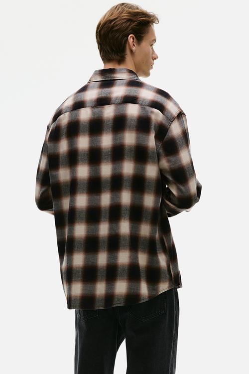 Relaxed fit flannel shirt - dark brown/checked