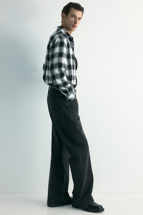 Relaxed fit flannel shirt - black/grey checked