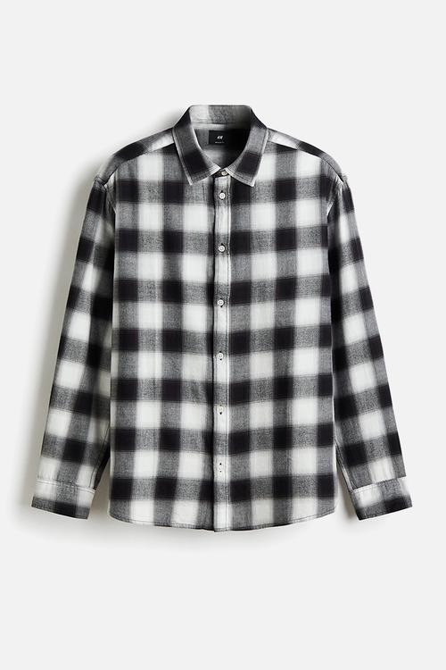 Relaxed fit flannel shirt - black/grey checked