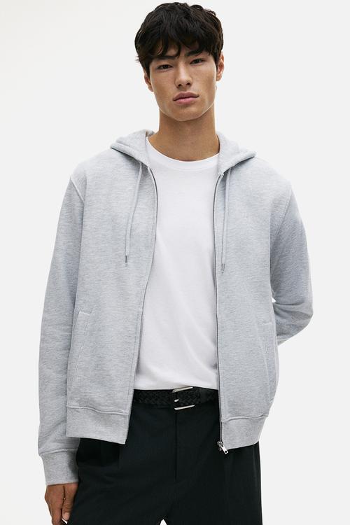 Regular fit zip-through hoodie - light grey marl